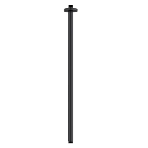 Matte Black 30 Inches Ceiling Mount Round Shower Arm With Flange Straight Extender Extension Pipe Replacement Rain Shower Head Straight For Fixed - color: Black