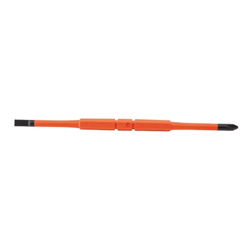Klein Tools 32293 Insulated Screwdriver, 2-in-1 Screwdriver Set with Flip Blade, #2 Phillips and1/4-Inch Slotted Tips, Double-Ended Blades - size: #2 PH + 1/4 SL