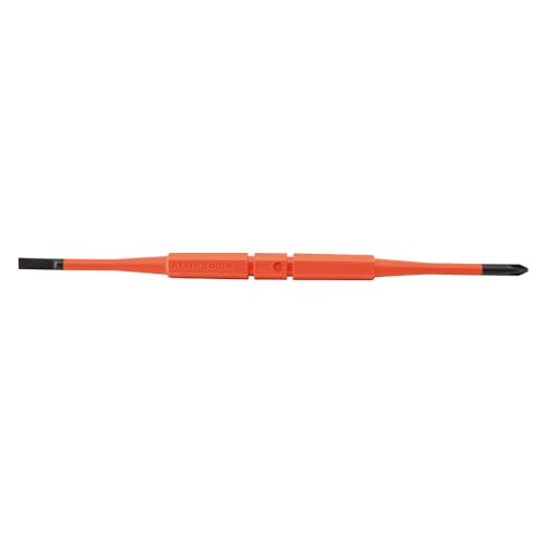 Klein Tools 32286 Insulated Screwdriver, 2-in-1 Screwdriver Set with Flip Blade, #1 Phillips and 3/16-Inch Slotted Tips, Double-Ended Blades - size: #1 PH + 3/16 SL