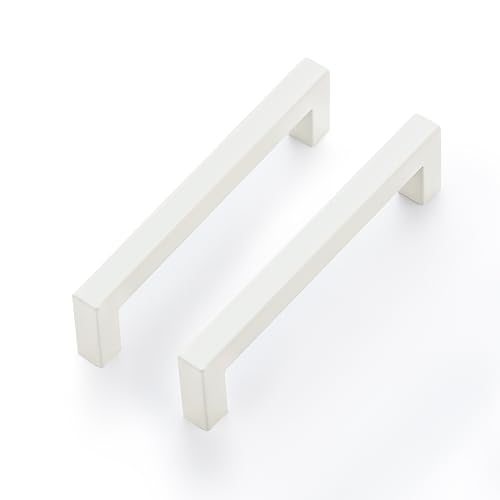 Ravinte White Square Cabinet Handles Drawer Pulls,5 Inch,30 Pack | Screws Included, Stainless Steel, Square Bar Grip, Easy Install, Kitchen Cabinet Hardware, For Cupboards, Drawers, Dressers - color: White