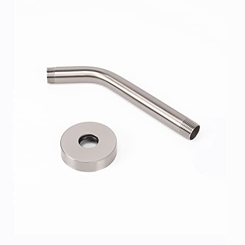Shower Arm with Flange and Teflon Tape, Wall Mounted Shower Pipe 304 Stainless Steel Extension Arm for Fixed Shower Head & Handheld (6 Inch, Brushed Nickel) - color: Brushed Nickel, style: 6 Inch