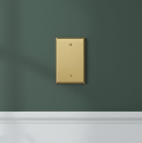 Rio Salto BRASS Deco Collection Midsize Metal Gold Blank Wall Plate Outlet Cover Unused Outlets Wall Switch 1-Gang Covers Child Safe Device Outlet Safety Brushed Brass Modern (1-Gang Blank 1-Pack) - color: Blank Plate 1-Gang (1-Pack)
