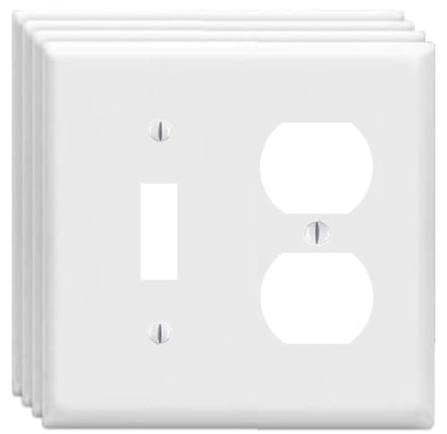 ZEFTV Duplex Outlet/Toggle Light Switch Wall Plates 2-Gang Switch Outlet Electrical Cover Plate Unbreakable Thermoplastic Faceplate for Light Receptacle Outlet Switch, White (4 Pack) - color: Single Toggle/Single Duplex, size: 4 Pack
