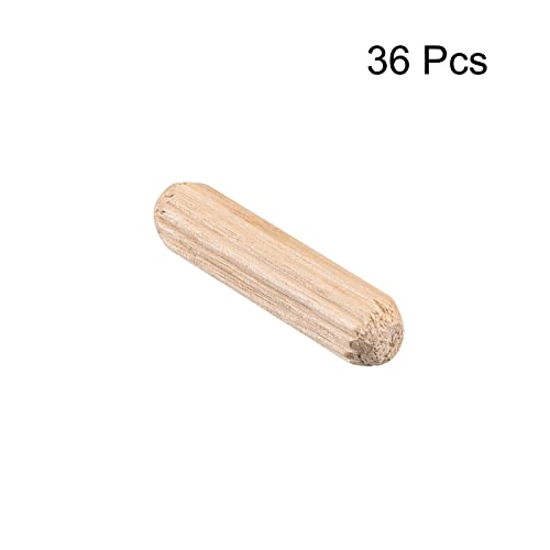 uxcell Wooden Dowel Pins 36pcs 6x25mm(1/4"x1") Fluted Beveled Ends Wood Dowel Pegs Kiln Dried Hardwood for Woodworking Furniture Shelf - size: 6x25mm