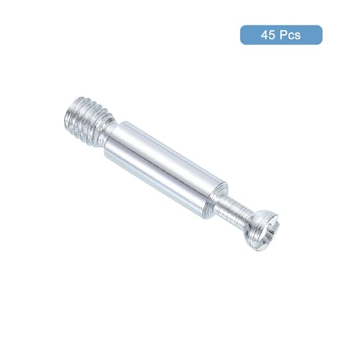 uxcell 45Pcs 35mm Furniture Connecting Fittings, Thread Bolts Dowels Screws, Metal Dowel Fitting Fasteners for Cabinet Drawer and Wardrobe Furniture, Silver - size: 35mm