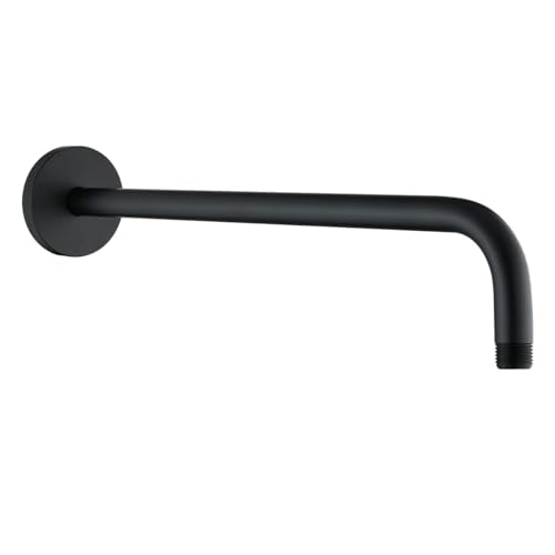 RANDOM 16 Inch Shower Arm with Flange,Stainless Steel 90 Degree Rain Shower Head Extension Arm,Wall-Mounted Shower Head Arm for Fixed Shower Head,Matte Black.RD91018-16MB - color: 16″ Matte Black(Round Flange)