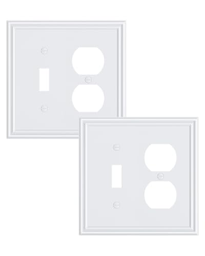 2-Pack Zinc Alloy Combo Toggle/Duplex Light Switch Cover Plate - color: Pure White, size: 1 Toggle/1 Duplex 2PK