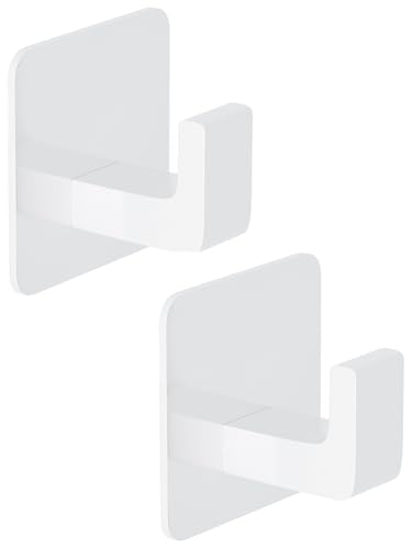 GWAAZXGZ Square Self Adhesive Towel Hooks - 2 Pack White Metal Hooks - color: White, size: 2 Pack
