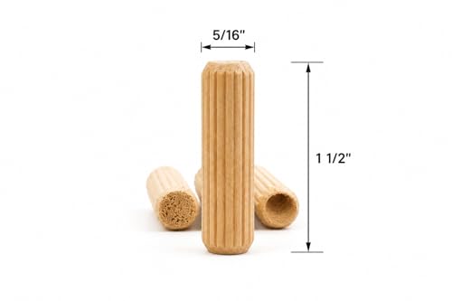Berta 100-Pack, 5/16" x 1 1/2" (8 mm x 40 mm) Wooden Dowel Pins, Straight Dowel Rods Made of Hard Wood, Fluted Wood Dowel Plugs with Beveled Ends Tapered for Easy Insertion, for Woodworking (100)