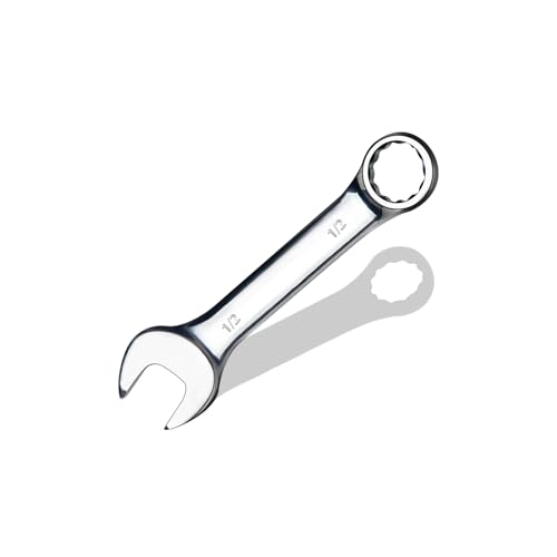 1/2" SAE Stubby Combination Wrench, CR-V Steel with Mirror Polish, 12-Point Design, 15-Degree Offset, Perfect for Auto Repair, Household, Car & Truck Emergency - size: 1/2"