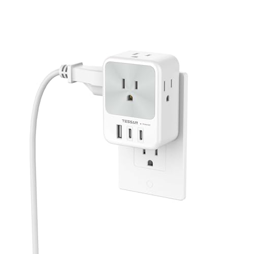 TESSAN Surge Protector Wall Outlet Extender, Multi Plug Outlet Splitter - color: Grey, size: 1 USB-A+2 USB-C