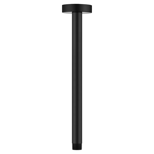 BRIGHT SHOWERS Shower Arm with Flange for Rainfall Shower Head, 12 Inch Ceiling Mount Straight Arm, Replacement Extension Pipe, Heavy-Duty Stainless Steel, Rust-Resistant, 1/2" NPT, Matte Black - color: Matte Black, style: 12 Inch