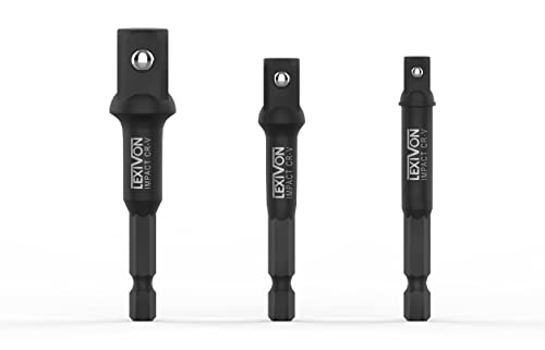 LEXIVON Impact Grade Socket Adapter Set, 3" Extension Bit With Holder | 3-Piece 1/4", 3/8", and 1/2" Drive, Adapt Your Power Drill To High Torque Impact Wrench (LX-101) - style: Impact Socket Adapter