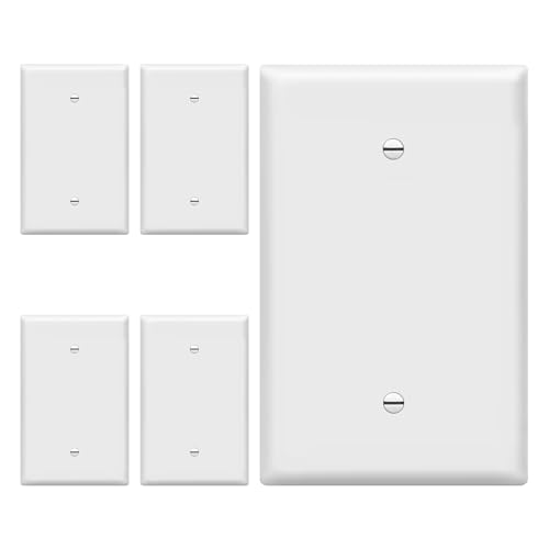 ENERLITES 5 Pack Oversized Blank Wall Plate Cover, 1-Gang, White - color: White, size: Over-Size