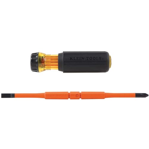 Klein Tools 32288 Insulated Screwdriver, 8-in-1 Screwdriver Set with Interchangeable Blades, 3 Phillips, 3 Slotted and 2 Square Tips - size: 8-in-1 Standard
