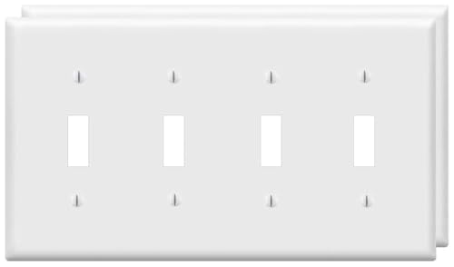 Toggle Light Switch Wall Plates 4-Gang Switch Electrical Cover Plate Unbreakable Thermoplastic Faceplate, White (2 Pack) - color: Quard Toggle, size: 2 Pack