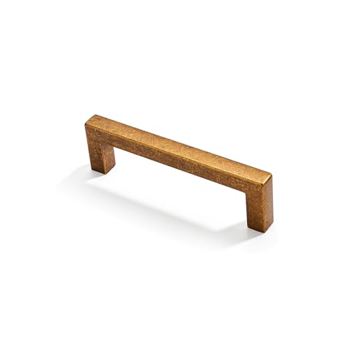 khtumeware 10 Pack 3-3/4 inch(96mm) Hole Center Antique Brass Cabinet Pulls Solid Heavy-Duty Square Cabinet Handles Drawer Pulls Kitchen Cabinet Hardware Kitchen Handle - color: Antique Brass, size: 3-3/4 inch(96mm) hole center