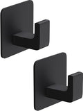 GWAAZXGZ Square Self Adhesive Towel Hooks - 2 Pack Matte Black Metal Hooks - color: Black, size: 2 Pack