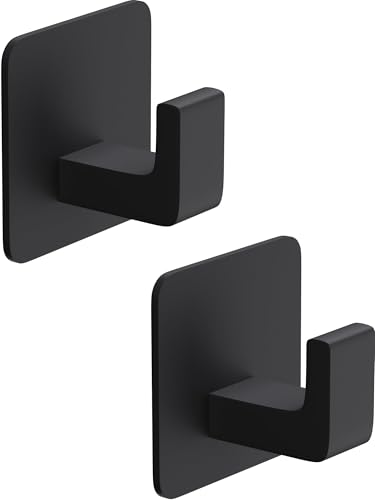 GWAAZXGZ Square Self Adhesive Towel Hooks - 2 Pack Matte Black Metal Hooks - color: Black, size: 2 Pack