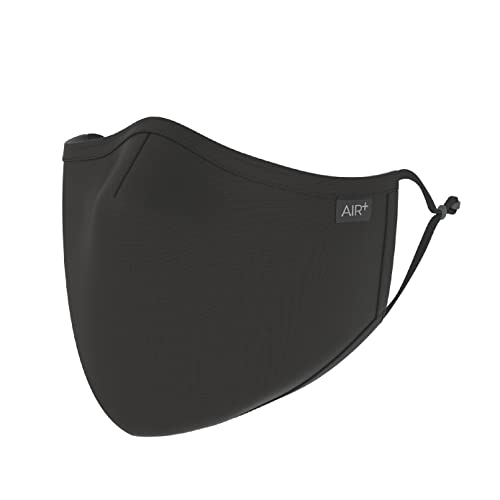 AIR+ Reusable Face Mask, Multi-Layer, Washable, Breathable, for Men & Women, Anti-fog for Glasses, Adjustable Ear Loops - color: Black/Medium