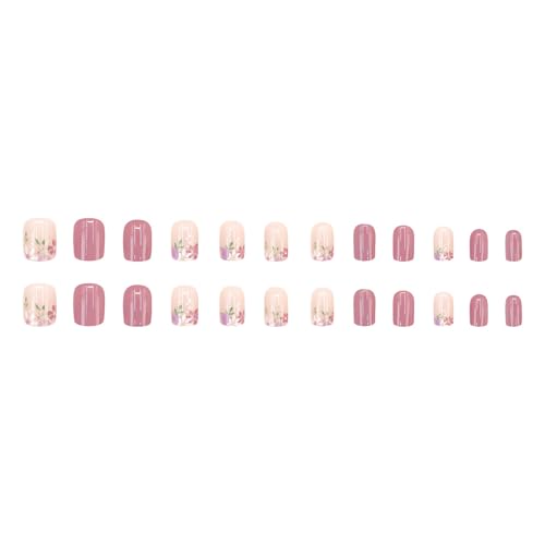 Brown Flower Oval False Nails - Summer Real Short Nude Fake Nails with Cute Daisy Designs, Glossy Finish - 24pc Kit