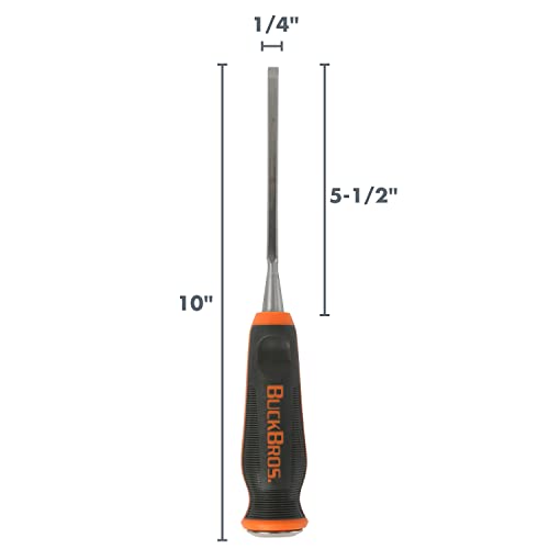 Buck Brothers 74711 Wood Chisel 1/4 Inch, For Trim, Carving, and Detail Work, Comfort Grip Handle, Resharpenable High Carbon Steel Blade, Mallet-Safe Design for Carpentry and Wood Working - style: 1/4 Inch