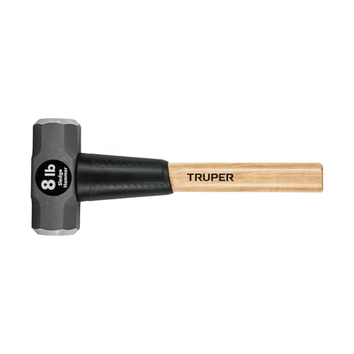 Truper 8 lb Sledge Hammer, 16-Inch American Hickory Wood Handle, Double-Faced Forged Steel Head, Heavy-Duty Compact Demolition and Construction Tool (Model MD-8H-16/33187) - size: 8-Pound Sledge Hammer, style: Hickory Handle