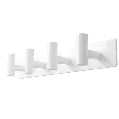 White Wall Mounted Coat Rack – 4 T-Shaped Hooks on 12.6" Rail, (1 Pack) - color: White