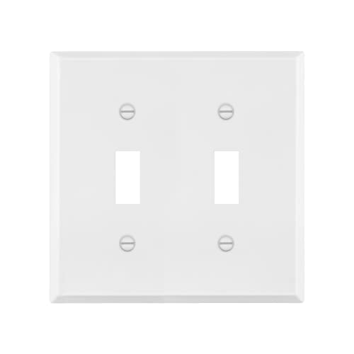 ENERLITES Double Toggle Light Switch Metal Cover Plate, 2-Gang White Matte - color: White Matte, size: Standard Size