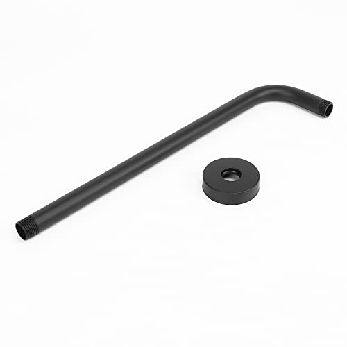 Shower Arm with Flange and Teflon Tape, Wall Mounted Shower Pipe 304 Stainless Steel Extension Arm for Fixed Shower Head & Handheld (15 Inch, Matte Black) - color: Matte Black, style: 15 Inch