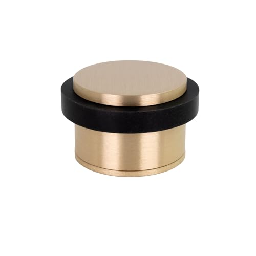 EVI Herrajes | Adhesive Door Stop | Threaded Base | W:1,1in H:0,8in | Matte Finish Brass | Silicone Black Rubber | Simple Fixation | 100% Functional | Mod. I-103/28 - color: Brass - Black Rubber