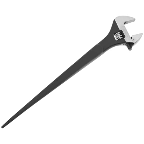 QWORK 16 Inch Adjustable Construction Spud Wrench, 1-1/2 Inch Jaw Capacity, SAE and Metric Scale Marked, Heavy Duty Alloy Steel with Expandable Design