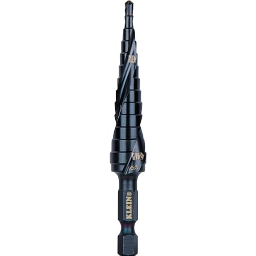 Klein Tools QRST01 Step Drill Bit, Quick Release Spiral Double-Fluted, 1/8 to 1/2-Inch, Hex Shank, Cut Steel, Wood, Plastic, Aluminum - size: 1/8 to 1/2-Inch, style: Quick Release