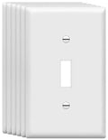 ZEFTV Mid-Size Toggle Light Switch Wall Plates 1-Gang 4.89" x 3.12" Switch Electrical Cover Plate Unbreakable Thermoplastic Faceplate, White (6 Pack) - color: Mid-Size,Single Toggle, size: 6 Pack