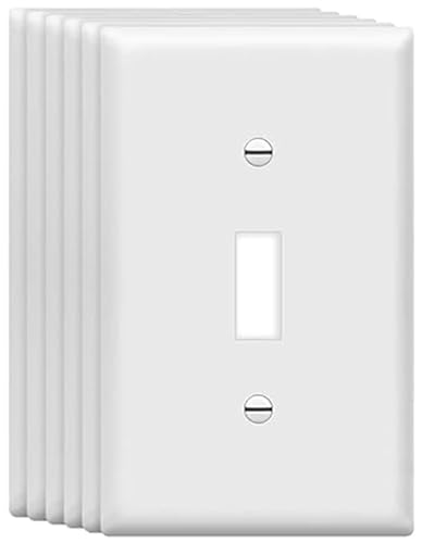 ZEFTV Mid-Size Toggle Light Switch Wall Plates 1-Gang 4.89" x 3.12" Switch Electrical Cover Plate Unbreakable Thermoplastic Faceplate, White (6 Pack) - color: Mid-Size,Single Toggle, size: 6 Pack