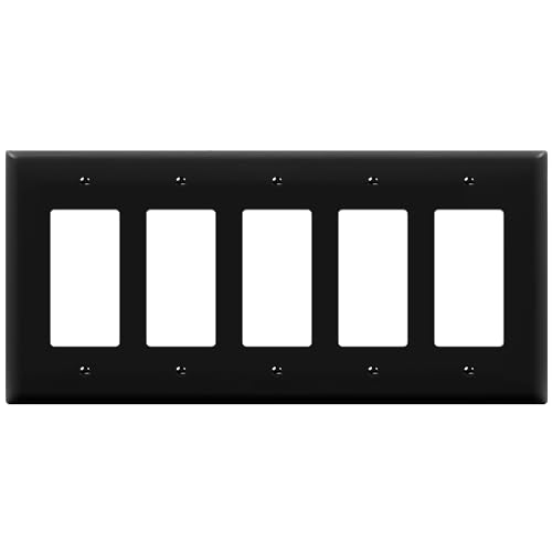 ENERLITES 5-Gang Black Mid-Size Decorator Switch Outlet Wall Plate Cover - color: Black, size: Mid-size