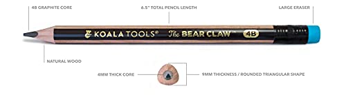 KOALA TOOLS | Bear Claw Pencils 1-Pack (6 Pencils) - Fat, Thick, Triangular Grip, Extra-Fat 4B Graphite Core with Eraser - Suitable for Kids, Art, Drawing, Drafting, Sketching & Shading - style: 4B Lead