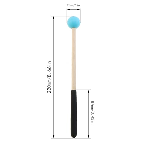 8-inch Rubber Head Wooden Handle Percussion Mallets, Blue Drum Sticks for Xylophone and Glockenspiel