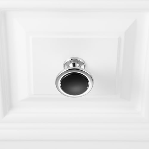 KOOFIZO 10 Pack Black & Chrome Cabinet Knobs, Round Single Hole Pulls 1960s - color: Black + Polished Chrome, size: Knob 1 - 10Pcs, style: Round