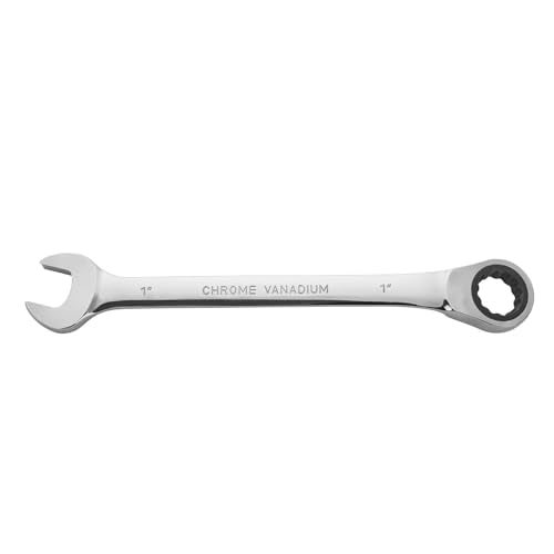 BLACK CANYON 1 Inch Ratchet Combination Wrench, 12-Point Box End & Hex Opening, Polished Steel Ratcheting Wrench with SAE & Metric Sizes - size: 1 Inch, style: Inch