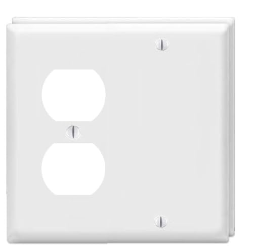 ZEFTV Duplex Receptacle Outlet/Blank Device Wall Plates 2-Gang Switch Electrical Cover Plate Unbreakable Thermoplastic Faceplate for Light Receptacle Outlet Switch, White (2 Pack) - color: Single Blank/Single Duplex, size: 2 Pack