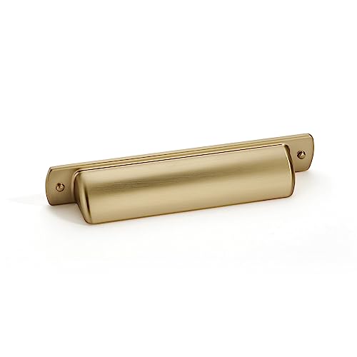 khtumeware 10 Pack Brushed Brass Drawer Cup Pulls Kitchen Cabinet Hardware Brushed Gold Bin Cup Dresser Drawer Handles Knobs for Dresser Drawers 2-1/2 inch Hole Center - color: Brushed Brass, size: Cup Pulls 2-1/2" Hole Center
