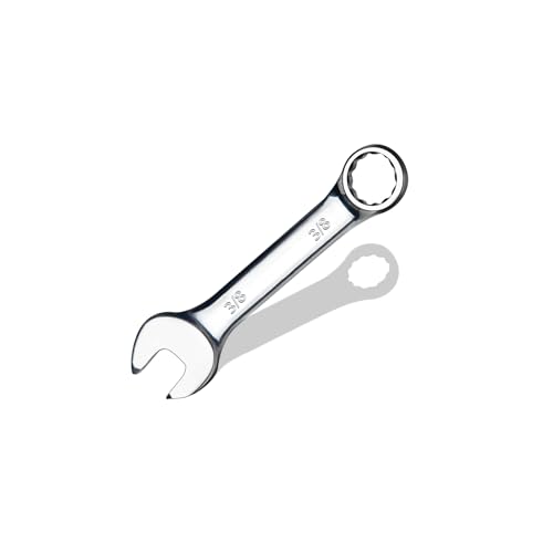 3/8" SAE Stubby Combination Wrench, CR-V Steel with Mirror Polish, 12-Point Design, 15-Degree Offset, Perfect for Auto Repair, Household, Car & Truck Emergency - size: 3/8"