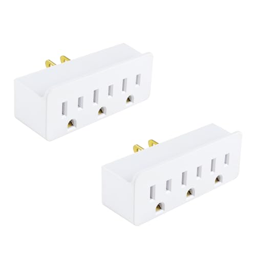 3 Outlet Adapter Extender, 3 Way Grounded Plug Splitter, 1 to 3 Plug Outlet Splitter, White,2 Pack.