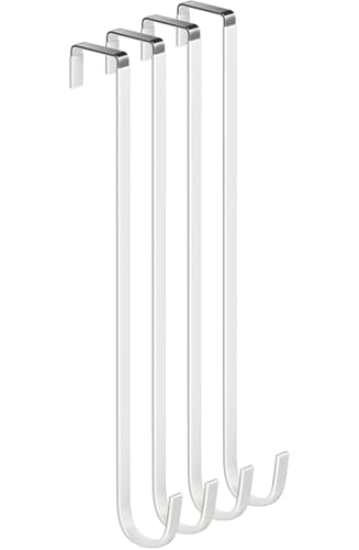 Single Extra Long Over Door Steel Hooks 4 Pack Fit 1-3/8" Door 14.2" White - size: 14.2"Length