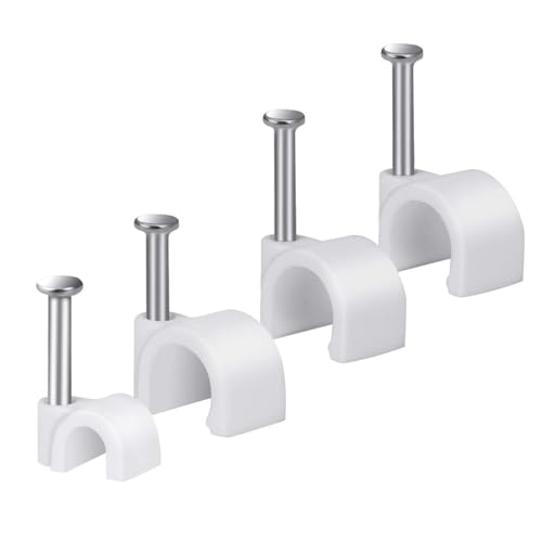 Cable Wire Clips 4mm 6mm 8mm 10mm Cable Management RG6 RG59 CAT5 CAT6 RJ45 Electrical Ethernet Dish TV Speaker Wire Cord Tie Holder Single Coaxial Nail Clamps (Pack of 400) - size: 400 Pcs