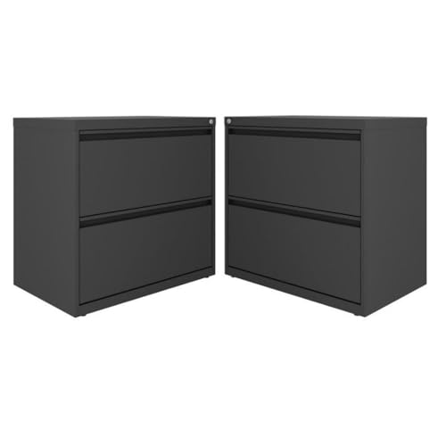 Home Square 2 Drawer Metal Lateral 101 Filing Cabinet Set in Charcoal (Set of 2)