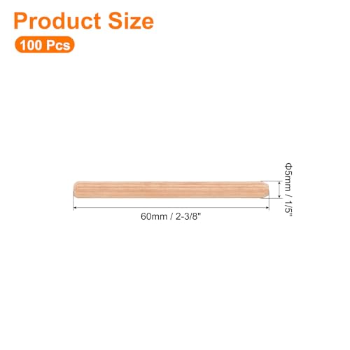uxcell 100Pcs 1/5" x 2-3/8" Wooden Dowel Pins, Wood Dowels Rods, Furniture Woodworking Grooved Fluted Pin, Wooden Dowels Fluted for Craft, DIY Projects - size: 1/5" x 2-3/8"