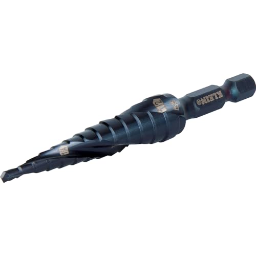 Klein Tools QRST01 Step Drill Bit, Quick Release Spiral Double-Fluted, 1/8 to 1/2-Inch, Hex Shank, Cut Steel, Wood, Plastic, Aluminum - size: 1/8 to 1/2-Inch, style: Quick Release