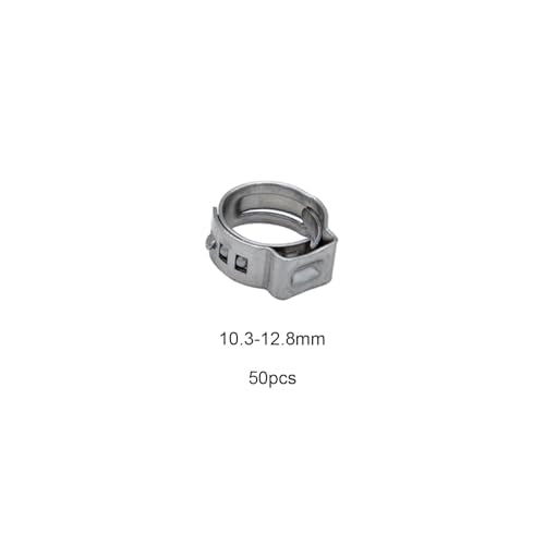 50pcs Single Ear Hose Clamps Kit, 304 Stainless Steel Heavy Duty Cinch Clamp Rings Assortment for Fuel Line, Radiator, Vacuum Hose, Automotive & Plumbing - size: 10.3-12.8mm